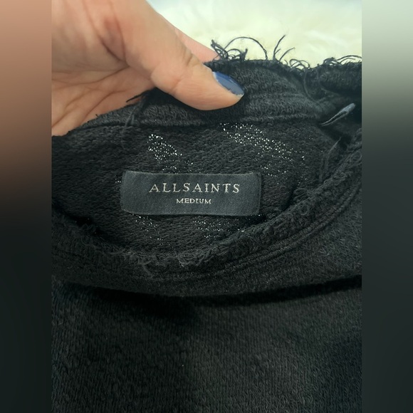 Allsaints men’s distressed neckline black crewneck sweater 100% cotton NWOT - Picture 6 of 9